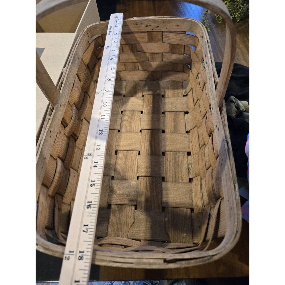 VTG Basketville Wood Woven Open Gathering Basket Fixed Handle Putney Vermont